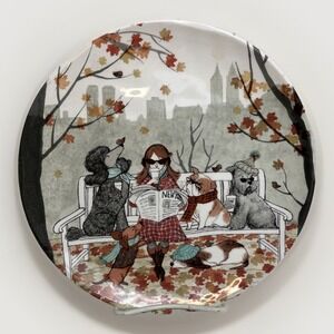 Pier 1 LAZY SUNDAY PUPS Ironstone Plate Autumn NYC Park Poodle Set of 2